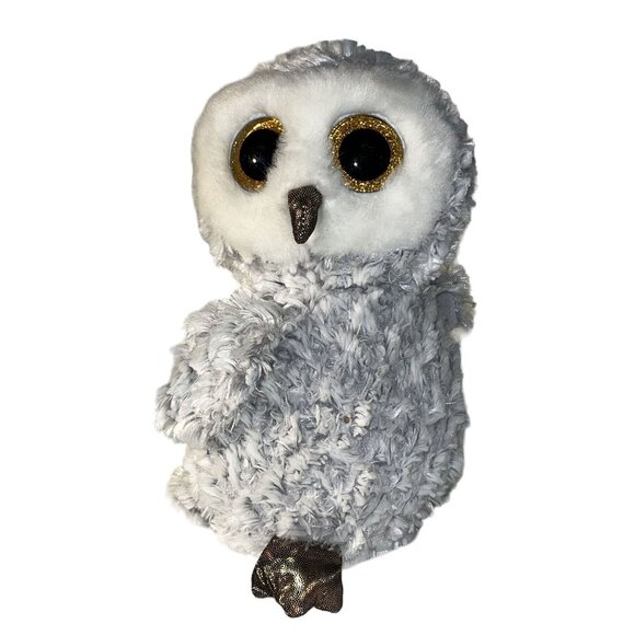 TY BEANIE BOOS Owlette 9" Inch Gray & Gold Owl Plush 2017 - Picture 1 of 10